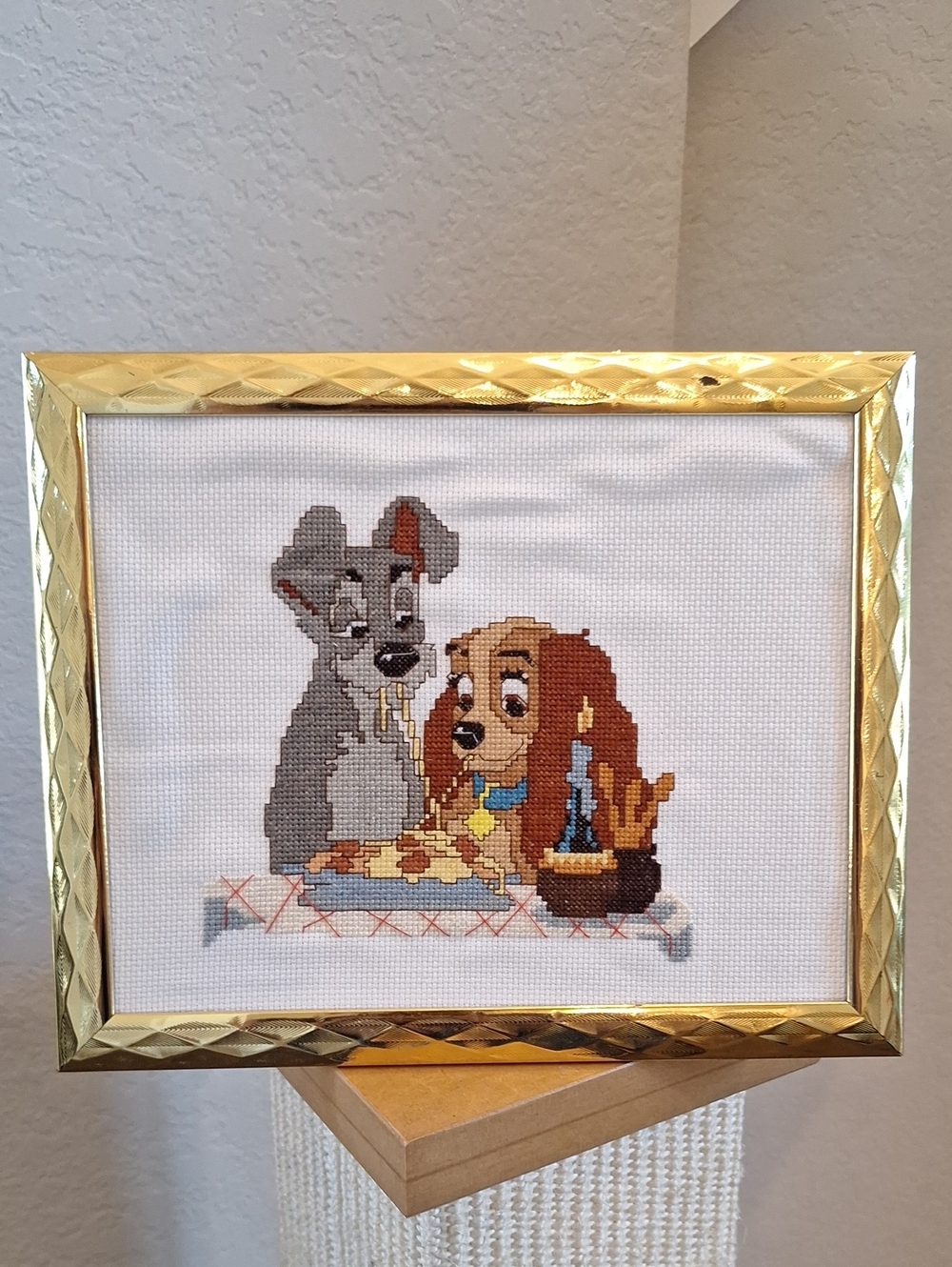 Vintage Disney Lady & The Tramp Cross Stitch Art Framed Baby Room Disney Adult